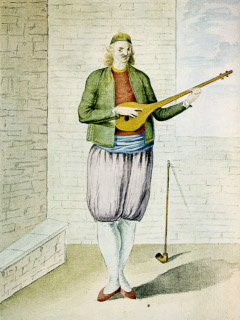 Greek playing tambouras, 18th-century painting